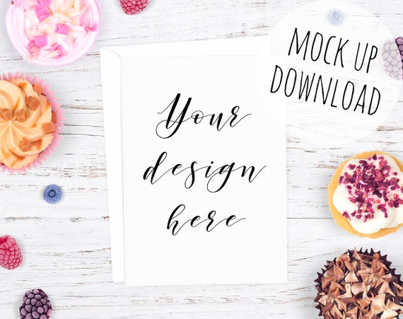 Download Free Cupcake Card Mockup Styled Mockup Photo Greeting Card Mock PSD Mockup Template
