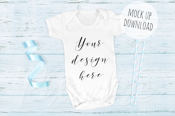 Download Free Baby Onesie Mockup Blue Baby Grow Mock Up Photograph Mockups Free Design Resources PSD Mockup Template