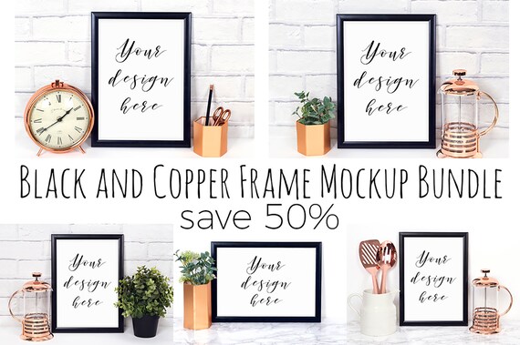 5 Black Frame Mock Ups Mockup Frame Bundle Black