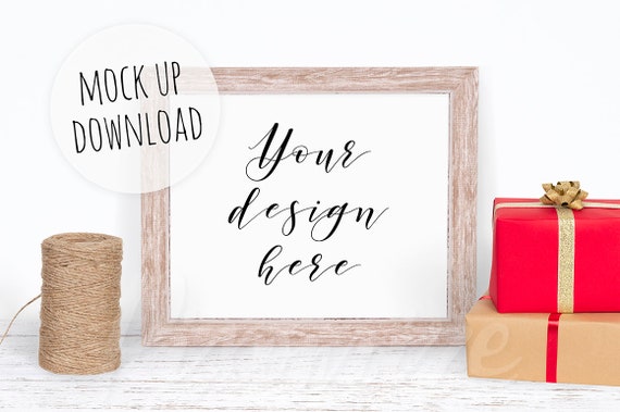 Horizontal Christmas Frame Mockup Landscape Wooden Frame Mock Up