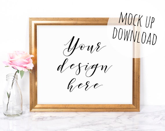 Landscape Gold Frame Mockup Photo Pretty Frame Stock Photography
