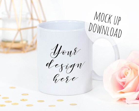 Styled Mug Mockup Photography With Gold Confetti And Pink