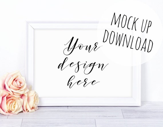 Pretty White Landscape Frame Mockup With Roses Frame Mock