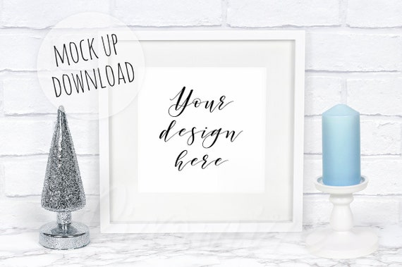 Winter Frame Mockup Square Christmas Frame Mock Up White Winter Frame Mockup Square Christmas Frame Mock Up White