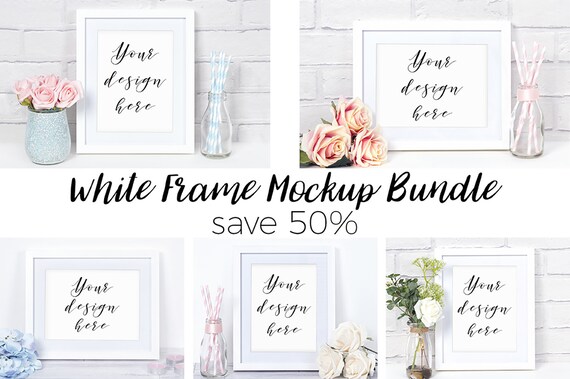 White Frame Mockup Bundle 5 Mock Up Photographs With White Frame Mockup Bundle 5 Mock Up Photographs With