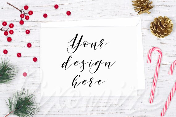 Horizontal Christmas Card Mockup Landscape Card Mock Up Styled