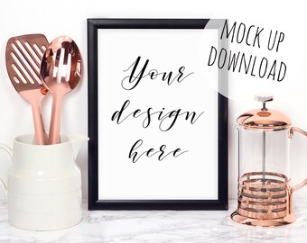 Download Kitchen Frame Mockup Black Frame With Copper Utensils Modern Mock Up Scene Free Downloads 5 555 Logo Mockups Yellowimages Mockups