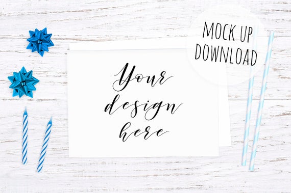 Horizontal Card Mockup Blue Invite Mockup Photo Boys Party Horizontal Card Mockup Blue Invite Mockup Photo Boys Party