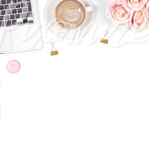 Styled Stock Photograph, Feminine Desk Stock Photo, Pretty Desk Mockup Image, Girl Boss Desk Stock Photography, Pretty Desk Flat Lay Photo image 2