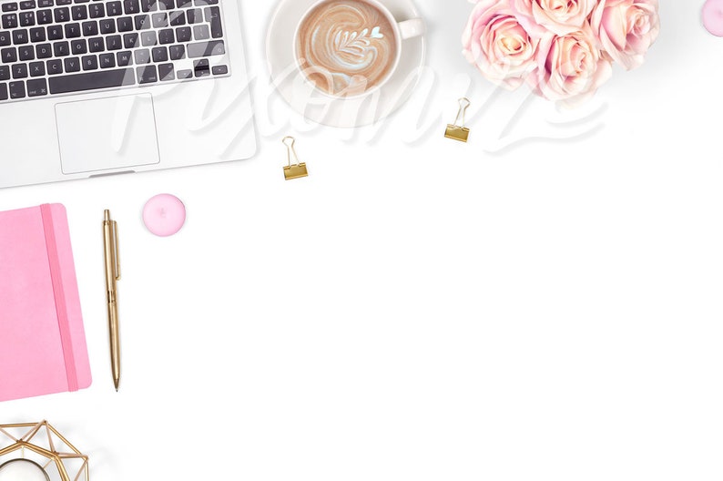 Styled Stock Photograph, Feminine Desk Stock Photo, Pretty Desk Mockup Image, Girl Boss Desk Stock Photography, Pretty Desk Flat Lay Photo image 2