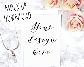 Beautiful Greeting Card Mock Up, Styled Invite Photography, Marble With White Envelope, Wedding Invite Mockup