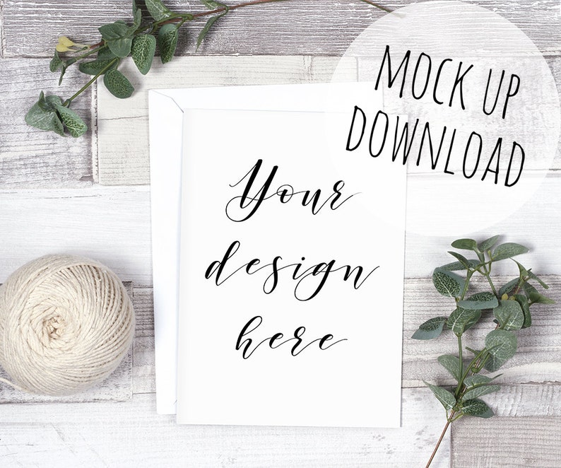 Rustic Greeting Card Mock Up on Wooden Background White Etsy
