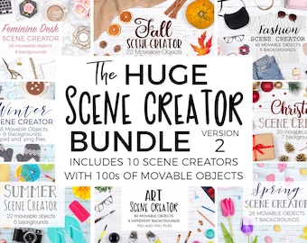 HUGE Scene Creator Bundle Version 2! 10 x Scene Creators, Desk Flat Lay, Movable Mockups, Styled Stock Photos, Themed Scene Creators