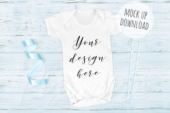 Baby Onesie Mockup Blue Baby Grow Mock Up Photograph Baby Etsy