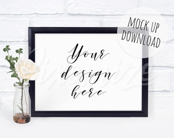Black A4 Frame Mockup, Floral Styled Photography (Digital Download)