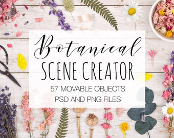 Botanical Scene Creator, Pretty Floral Scene Creator with Flowers, Movable Mockup Photography, Boho Wedding Scene Generator, Nature Flat Lay