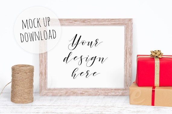Horizontal Christmas Frame Mockup Landscape Wooden Frame Mock Etsy