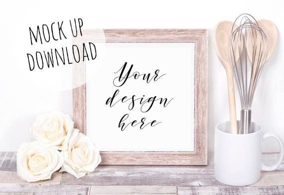 Square Frame Mockup In Kitchen Setting Rustic Mock Up Baking Etsy