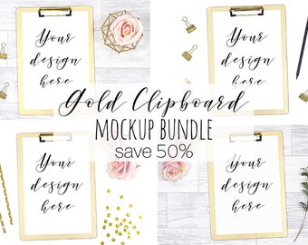 Clipboard Mockup Bundle 50% off, Gold Clipboard Mock Up Photographs, Stock Photo Collection