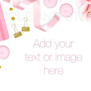 Pretty Pink Styled Photo, Professional Stock Photography, Flat Lay Styled Photograph, Pink and Gold Top View Photo, Commercial Use Image