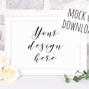 Landscape Frame Mockup, Elegant White A4 Frame Mock Up Styled Photography