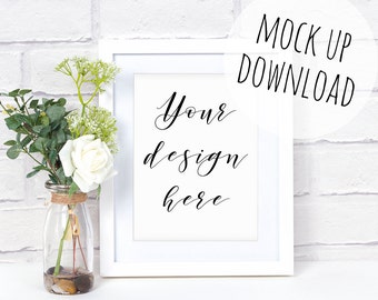 White Frame Mockup Photo, Simple and Pretty Portrait Frame Styled Mock Up
