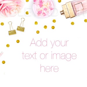 Pink and Gold Stock Photography, Pretty Styled Stock Photo, Girly Photography, Styled background Image, Flowers and Confetti, Commercial Use