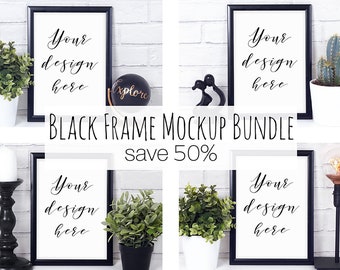 Black Frame Mockup Bundle, Modern Mock Up Photography, Collection of A4 Frame Stock Photos, Discount Black Frame Mockup Bundle