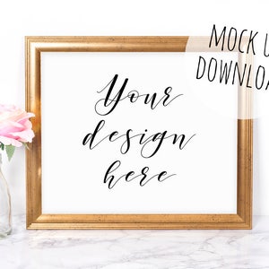 Landscape Gold Frame Mockup Photo, Pretty Frame Stock Photography Styled Mock Up