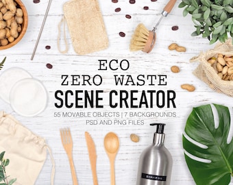 Eco Zero Waste Scene Creator, Zero Waste Mockups with Moveable Objects, Eco Zero Waste Flat Lay Photography, Eco Scene Creator