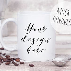 Coffee Mug Mockup Styled Photograph, White Mug Mock Up Stock Photo, psd Mug Template