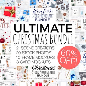 Ultimatives Weihnachts-Branding-Bundle, Weihnachtsszenen-Ersteller, Winter Styled Stock Fotos, Weihnachtsrahmen Mockups, Card Mock Up Fotos
