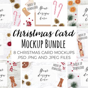 クリスマス カード モックアップ バンドル、カード モックアップ 割引コレクション、クリスマス モックアップ ダウンロード、クリスマス カードのストック写真、クリスマス カード フラット レイ