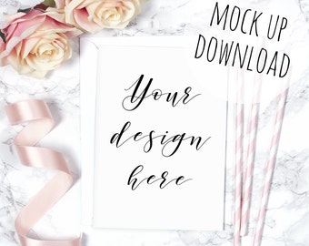 Invite and Card Mockup, Wedding Invitation, Baby Shower Invite, Greeting Card Mock up, Pink Girly Photography