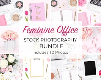 Feminine Office Stock Photo Bundle, Pink & Gold (Digital Download)
