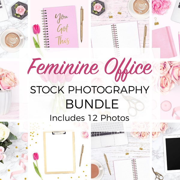 Styled Stock Photography Bundle, Feminine Desk Flat Lay Stock Photo Collection, Pretty Office Styled Stock Photos, Branding Images