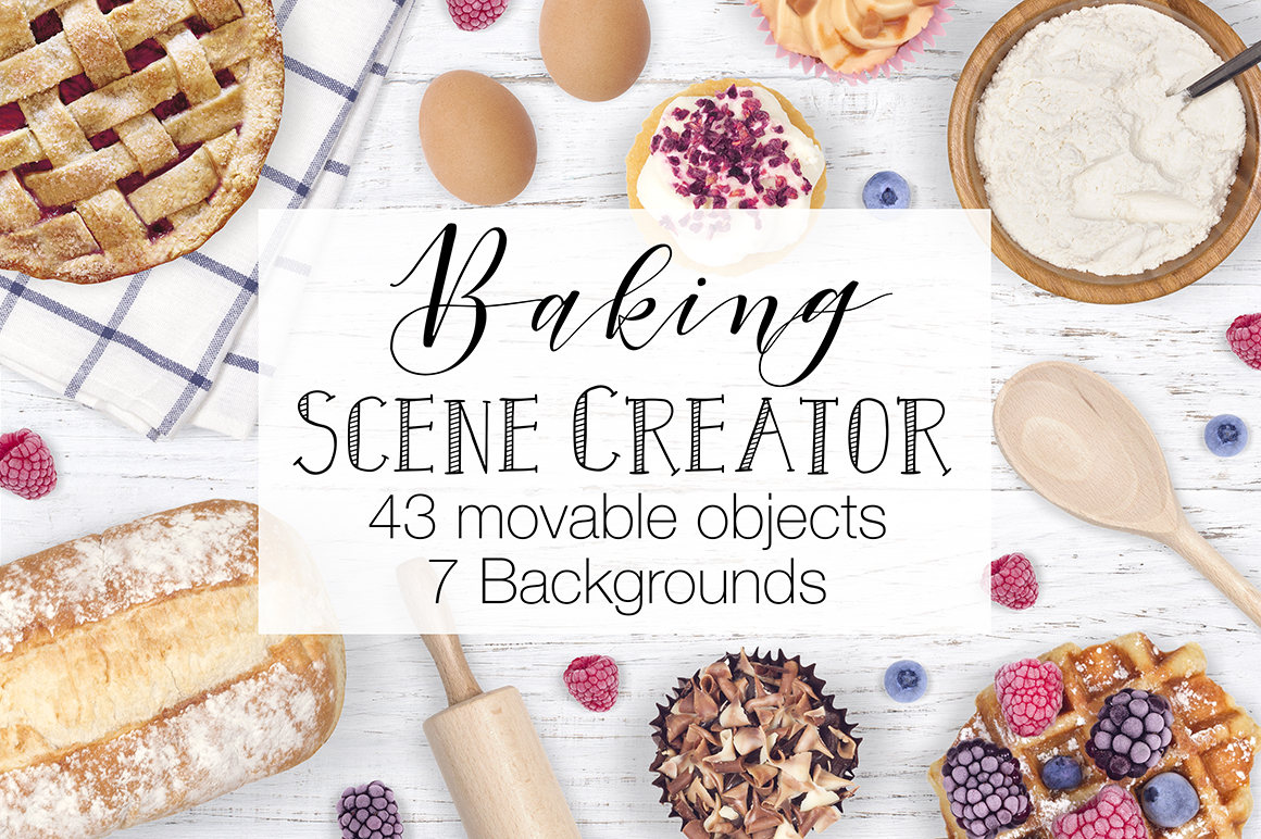 Baking Scene Creator, Kitchen Themed Mockup, Baking Mock Ups, Movable Mockup With Cupcakes, Bakery Mockup Creator, Stock Photography