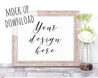 Elegant Landscape Wooden Frame Mock Up, Simple Product Mockup Photography For Print Shops