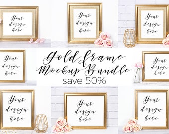 8 Gold Frame Mockup Photographs, Mock Up Bundle Styled Stock Photos, Discount Bundle, Pretty Frame Mockups, Styled Stock Photography