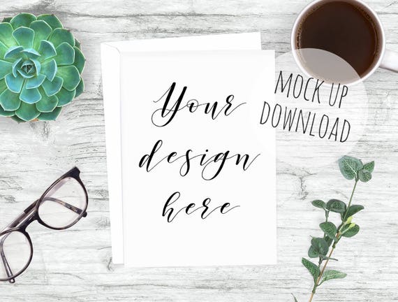 Card Mockup Photo Styled With Coffee And Succulent Invitation Etsy