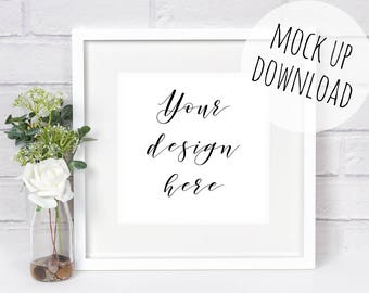 Frame Mockup, White Square Frame Photography, Styled Photo Mock Up