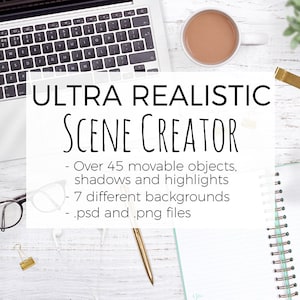 Ultra Realistic Scene Creator, Movable Mockup Creator With Shadows, Desk Scene Generator, Desk Flat Lay Stock Photography, Movable Objects