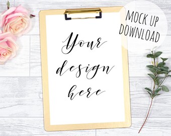 Gold Clipboard Mockup Styled With Flowers, Stationery Mock Up Photography, Digital Clipboard