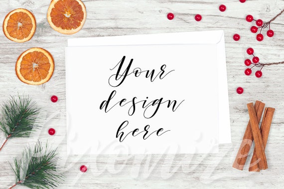 Horizontal Christmas Mockup Card Mock Up Photo Rustic Etsy