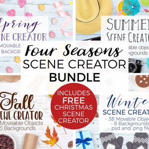 Jahreszeiten-Szenen-Ersteller-Bundle mit KOSTENLOSEM Weihnachtsszenen-Ersteller, Frühlings-Sommer-Herbst-Winter-Szenen-Generatoren, Stock-Fotografie-beweglichen Requisiten