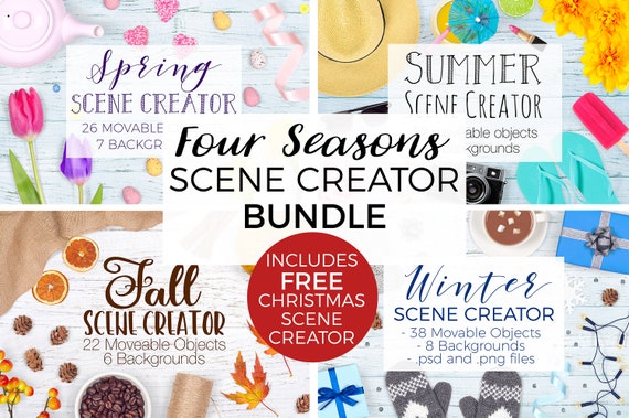 Seasons Scene Creator Bundle, Movable Photo Props (PSD & PNG)