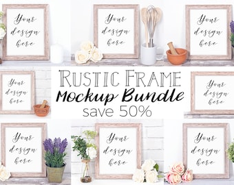 Rustic Frame Mockup Bundle, 8 Wooden 8x10 Frame Mock Up Photographs, Styled Stock Photography Discount