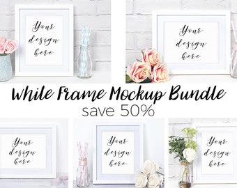 White Frame Mockup Bundle, 5 Mock Up Photographs With 8x10 Frame, Styled Photography, Discount Collection