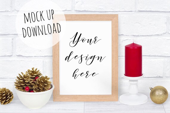Download Christmas Frame Mock Up Vertical Frame Mockup Wooden A4 Etsy PSD Mockup Templates