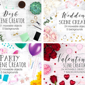 HUGE Scene Creator Bundle, 10 x Scene Creators, Desk Custom Scene, Pretty Flat Lay Photography, Wedding Stock Photos, All With Movable Props image 2